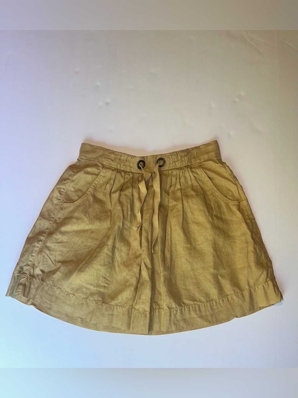 J. Crew Womens Mini Skirt, Size 0, Mustard Yellow, 100% Linen, Drawstring